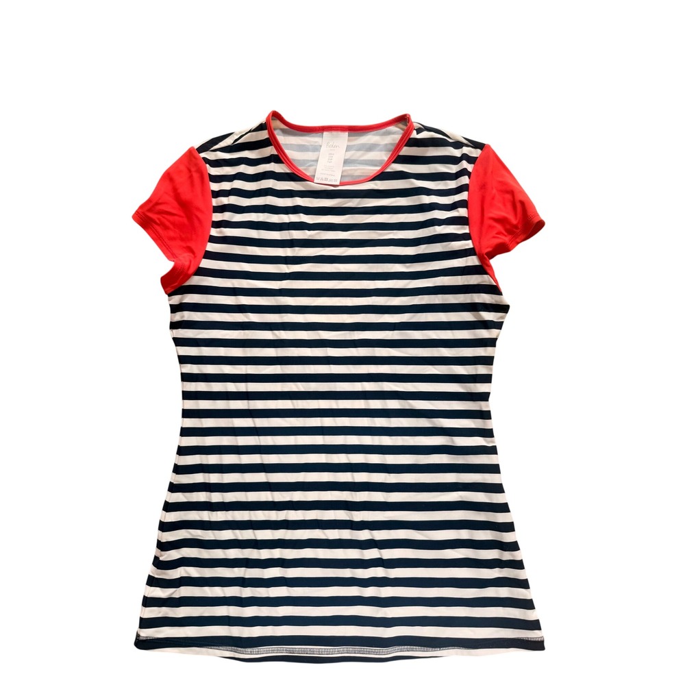 Boden Womens shirt Striped Raglan Blue Red White Nautical size 8 swim friendly